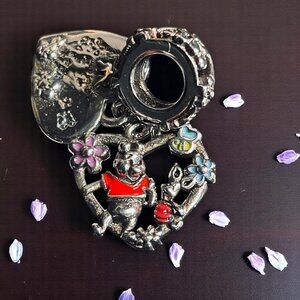 Winnie The Pooh Piglet Heart Charm 925 Sterling Silver Enamel Friendship